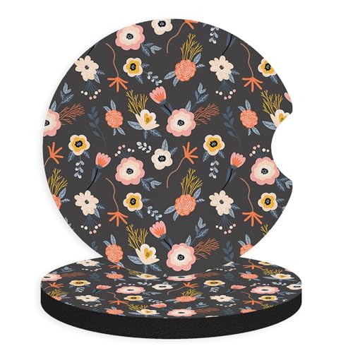 2pcs Cute Red Flowers Car Coasters,Absorbent Universal neoprener Cup Holder Coasters with a Finger Notch,Car Accessories for Women&Man Interior，2.75" 5 - color: Cute Flowers 5