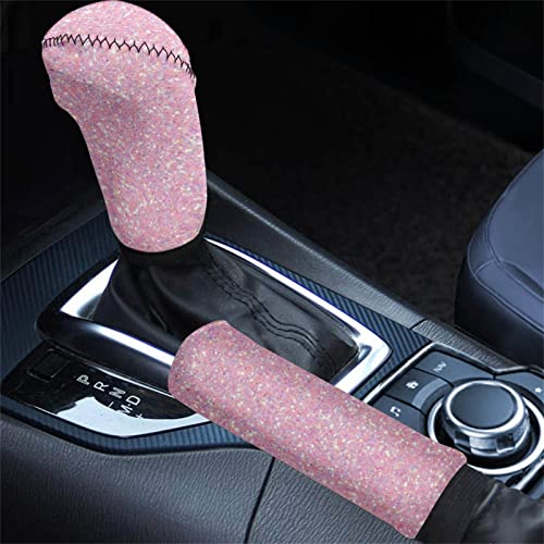 Bling Pink Print Car Gear Shift Knob Cover with Handbrake Cover, Universal Fit 2 Piece Vehicles Handbrake Cover Gear Shift Knob Cover Set for SUV Van Sedan Trucks - color: Pink Color