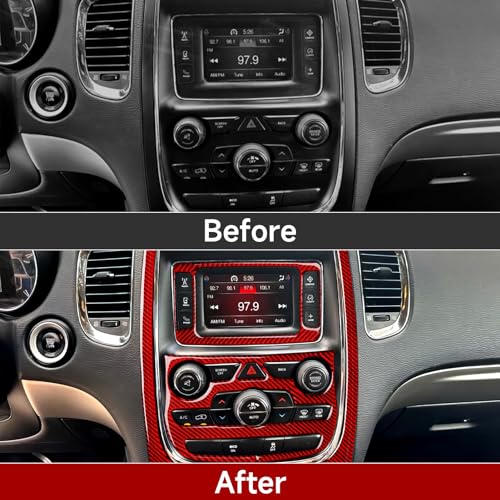 Car Center A/C Outlet Panel Decals for 2014-2017 Dodge Durango Accessories Carbon Fiber Interior Stickers, Red - color: Center a/C Outlet Panel