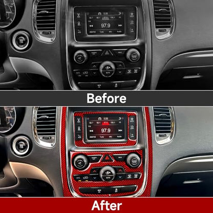 Car Center A/C Outlet Panel Decals for 2014-2017 Dodge Durango Accessories Carbon Fiber Interior Stickers, Red - color: Center a/C Outlet Panel