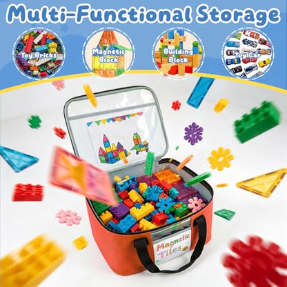 3 PCS Magnetic Tiles Storage Bag, Toy Storage Bags With Visual Top Flap, Label Pocket and Mesh Pockets Fit for LEGO, Building Blocks, Magnetic Tiles, Toy Cars - size: 3PCS(3 Large）