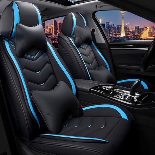 Car Seat Covers for Ford Fusion 2006-2020, Stylish Sport Seat Cover, Premium Nappa Leather Car Seat Cover. Automobile Seat Covers Sets.(Luxury 2 Seats/Black Blue) - color: Black Blue, size: Luxury 2 Seats