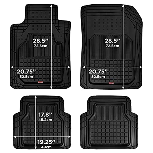 BDK 4-Piece FlexGrid Rubber Floor Mats for Cars Trucks SUVs Vans, Trim-to-Fit Heavy Duty Weatherproof Waterproof Square Grid Deep Dish Ridges Protection Front Rear