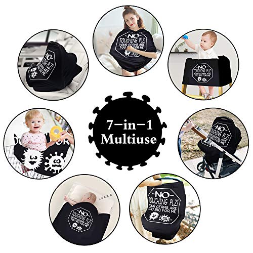 Metplus Car Seat Cover Baby, No Touch Sign Carseat Canopy, Nursing Breastfeeding Covers, Stretchy Universal Fit, Multi-Use for Stroller/Shopping Cart/High Chair, Gender Neutral Shower Gift - color: Black Bacteria