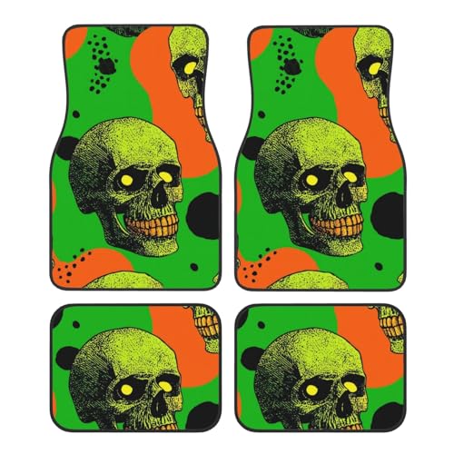 OSAM SPACE Pattern of Skull Neon Car Floor Mats Set of 4 All Weather Trunk Mat Anti-Slip Automotive Carpet Decor Rugs Universal Car Accessories - color: Pattern Of Skull Neon