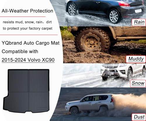 XC90 Cargo Liner - All-Weather 3D Custom-Fit Waterproof Non-Slip Durable Odorless TPO High-Raised Edge Trunk Tray Floor Mat Compatible with Volvo XC90 2015-2024 Models - size: For 2015-2024 XC90
