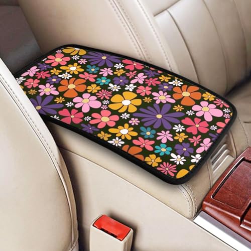 Universal Car Center Console Cushion Pad, Colorful Flowers Soft Waterproof Car Center Console Cover Auto Armrest Seat Box Cover Protector for Most Vehicle SUV Truck Car - color: Colorful Flowers
