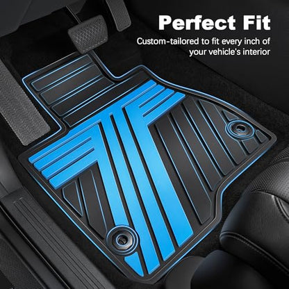 All Weather Floor Mats Custom Fit for Toyota RAV4 2019-2025 Waterproof Heavy Duty Anti-Slip Car Mats, 1st & 2nd Row Black & Blue - color: Black & Blue