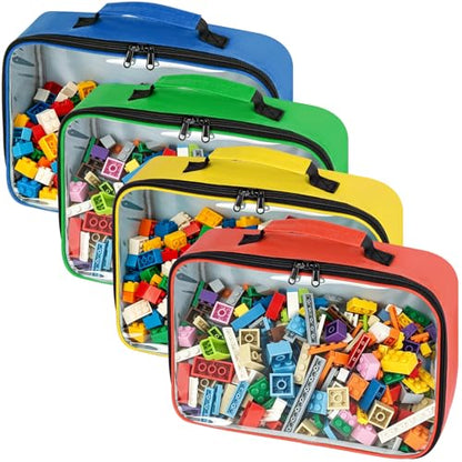 4 PCS Toy Storage Bags, Magnetic Tiles Storage Bag With Visual Top Flap, Label Pocket and Mesh Pockets Fit for LEGO, Building Blocks, Magnetic Tiles, Toy Cars - size: 4PCS(4 Medium）