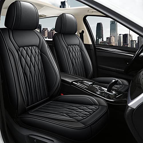 Leather Car Seat Covers Front Pair, Waterproof Faux Leather Seat Covers for Cars, Non-Slip Car Interior Covers Universal Fit for Most Cars Sedans Trucks SUVs, Black Line - color: BLACK LINE, size: FRONT SET
