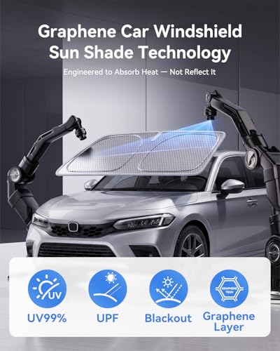 helloleiboo Windshield Sun Shade for Honda Civic 2022-2026 Graphene Honeycomb Heat Shield with UV Protection Foldable Custom Fit Front Window Sunshade Silver 56" x 28" - size: For Honda Civic (2022-2026)