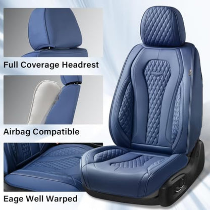 Coverado Seat Covers, Car Seat Covers Full Set, Blue Car Seat Cover, Car Seat Covers Front Seats Back Seat Cover, Waterproof Car Seat Cushion,Leather Seat Covers Seat Protector Universal Fit Most Cars - color: Blue, size: FullSet