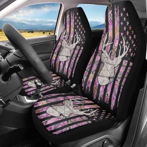 American Flag Deer Car Seat Covers Universal Front Car Seats Breathable Anti-Slip Back Fabric Removable Automotive Accessories Suitable for Cars SUV - color: American Flag Deer