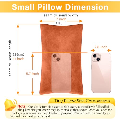 1 MIDDLE ONE 2 Pack Small Pillow, Memory Foam Mini Pillow 11 X 7 Inches for Travel, Sleeping, Nap and Neck, Knee, Lumbar Support, Tiny Cushion for Pet, Dogs (Orange) - color: Orange, size: 11x7 inch