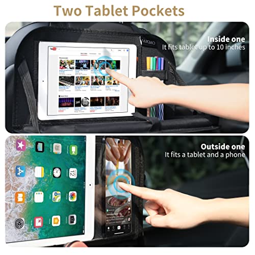 Car Backseat Organizer with Touch Screen Tablet Holder,9 Storage Pockets Storage Organizer,Protectors Kick Mats Travel Accessories (Black, 2 Pack with Food Tray) - color: Midnight Raven, size: 2 Pack with Food Tray