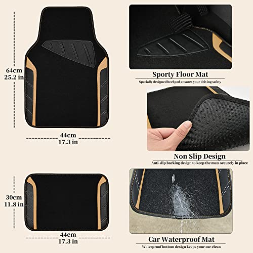 CAR PASS Microfiber Steering Wheel Cover and Waterproof Car Floor Mats,Leather Universal Car Combo Fit for 95% Truck,SUV,Cars,14.5-15inch Sporty Anti-Slip Safety Comfortable Design(Black and Beige) - color: Black＆Beige
