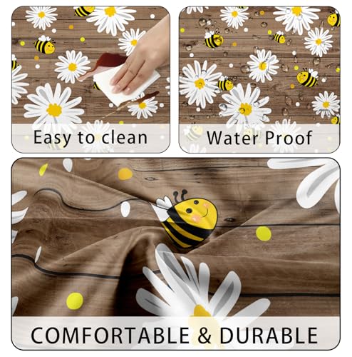 Bee Daisy Picnic Table Cover with Bench Covers Waterproof Windproof Elastic Fitted Outdoor Camping RV Tablecloths with Drawstring Bag Reusable Rectangle Rectangle Tables and Seats Cover 30X60IN - color: Brown/Yellow, size: 30" x 60" (Rectangular)