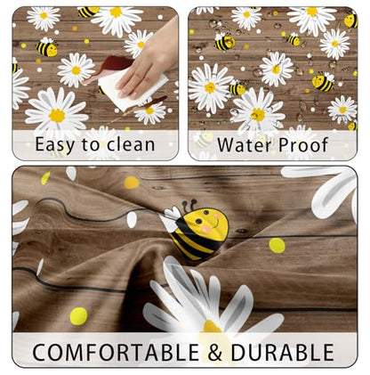 Bee Daisy Picnic Table Cover with Bench Covers Waterproof Windproof Elastic Fitted Outdoor Camping RV Tablecloths with Drawstring Bag Reusable Rectangle Rectangle Tables and Seats Cover 30X72IN - color: Brown/Yellow, size: 30" x 72" (Rectangular)