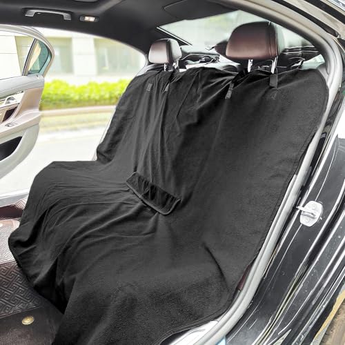 Back Seat Cover Waterpoof Rear Bench Towel Seat Cover for Gym Swimming Surfing Running, Non-Slip Rear Seat Protector Universal Fits Most Auto Truck Van and SUV (Bench Black)