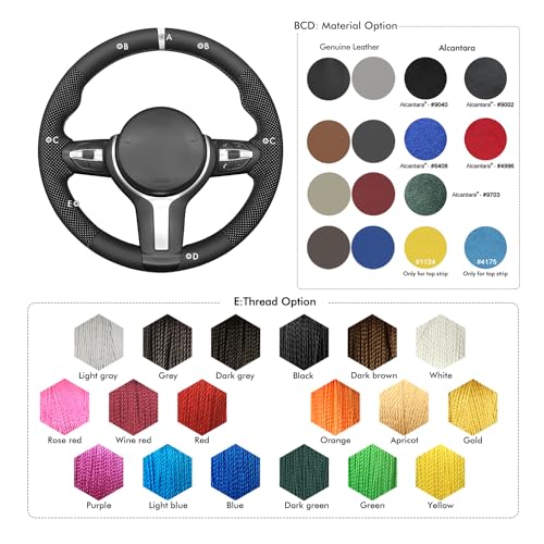 MEWANT Hand-Stitched Steering Wheel Cover for BMW (M Sport) F22 F23 F30 F34 F32 F33 F36 F10 F07 F12 F13 F06 F39 F25 F26 F15 F16, DIY Custom Fit Steering Wheel Wrap for BMW - color: 14:Black mesh Athsuede with White Layer