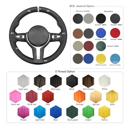 MEWANT Hand-Stitched Steering Wheel Cover for BMW (M Sport) F22 F23 F30 F34 F32 F33 F36 F10 F07 F12 F13 F06 F39 F25 F26 F15 F16, DIY Custom Fit Steering Wheel Wrap for BMW - color: 14:Black mesh Athsuede with White Layer