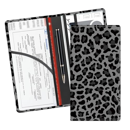 Leather Car Registration and Insurance Card Holder, Cute Car Accessories Vehicle Glove Box Car Organizer for Documents, Cards, License Grey Black Leopard - color: Grey Black Leopard