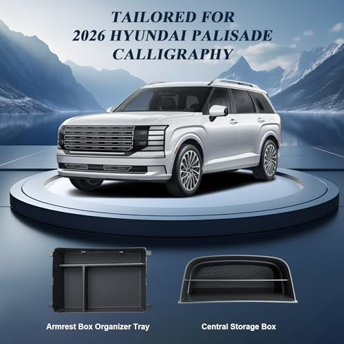 BIBIBO 2Packs for 2026 Hyundai Palisade Center Console Organizer 2026 Hyundai Palisade Calligraphy Insert Console Tray 2026 Palisade Organizer Shelf 2026 Palisade (ONLY FIT Palisade Calligraphy) - color: Black-(Single layer+Insert shelf)