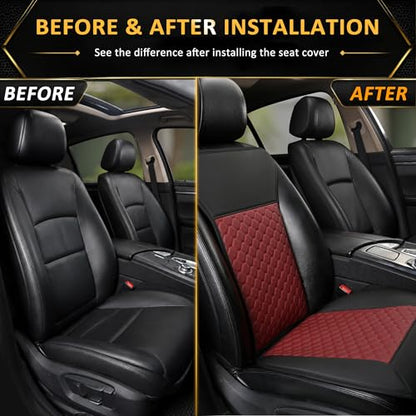 Black Panther Car Seat Cover, Luxury Car Protector, Anti-Slip Driver Seat Cover with Partial Backrest Coverage (Middle Part Only), Honeycomb Pattern Embroidery (1Piece, Black+Burgundy) - color: Honeycomb Pattern - 1Piece Black+Burgundy