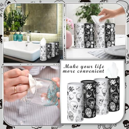 Fourluoo 12 Pack Skull Cylinder Tissues for Car Bulk Gothic Skeleton Round Cylinder Holder with 3 Ply Facial Tissues for Travel Home Bathroom Office Accessories - style: Skeleton