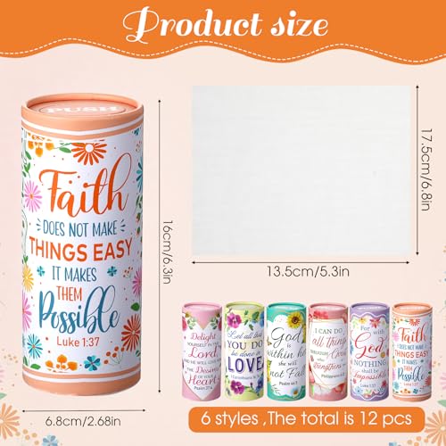 Outus 12 Pack Floral Christian Car Tissue Holder Cylinder with 3 Ply Facial Napkin Refillable Round Tube Tissue Boxes Container for Car Cup Holder SUV Home Office Travel Religious Bible Verse Gift