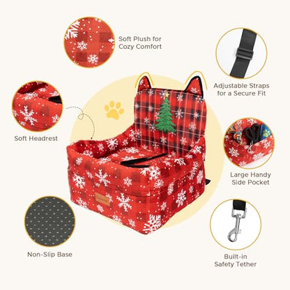 Dog Booster Car Seats for S/M Dogs Up to 35lbs,Pet Car Seat/Travel Bed with Washable&Removable Cover,Storage Pockets,Dog Safety Belt and Elevated Cushion Fits in Front/Back Seat - color: Red