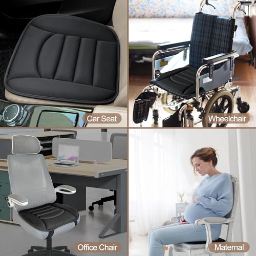 BOPUOVRE Memory Foam Car Seat Cushion with Breathable Fabric & Non-Slip Gel, Universal Fit for Car Truck Office Home 19.6x18x1.2 Black - size: Base