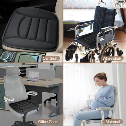 BOPUOVRE Memory Foam Car Seat Cushion with Breathable Fabric & Non-Slip Gel, Universal Fit for Car Truck Office Home 19.6x18x1.2 Black - size: Base
