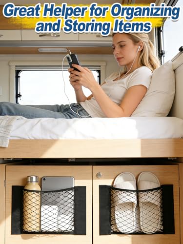 Bigmeta 2PCS RV Cargo Storage Mesh Net, Elastic Stretchable Netting Pocket with 4 Adhesive Strip Wall Sticker for SUV, Truck(15.4 x 9.4 Inch) - size: 2