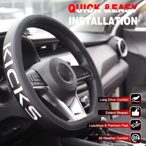 XITER Leather Steering Wheel Cover for Nissan Kicks 2018-2026,with Kicks Logo - color: Kicks 2018-2026,With "Kicks" LOGO