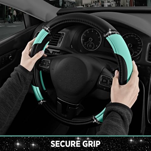 Road Comforts Leather Steering Wheel Cover - Made with PVC Leather - Anti-Slip, Universal Fit 14 1/2 inches to 15 inches - Mint - color: Mint