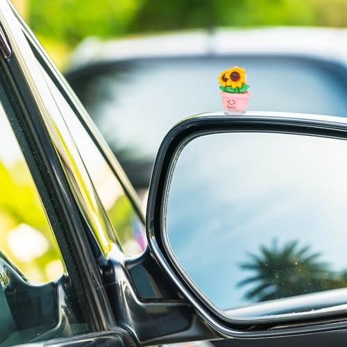 6Pcs Mini Car Ornament, Dashboard Decorations, Cute Fresh Faux Potted Plants Car Decor Desktop Miniature Pottery Planter for Car Interior Accessories