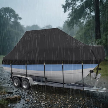 Marine Grade Waterproof Center Console Boat Cover with T Top Roof, Tear Resistant Trailerable Storage Covers, All-Weather Protection T-Top Boat Cover 22-24 ft, Beam Width Up to 106", Black - color: Black, size: 22'-24' Long (Beam Width Up to 108")