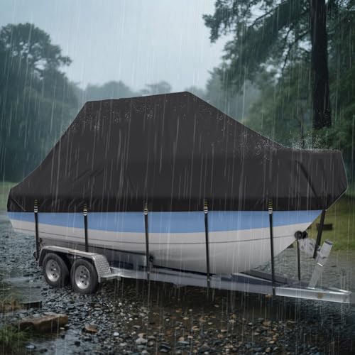 Marine Grade Waterproof Center Console Boat Cover with T Top Roof, Tear Resistant Trailerable Storage Covers, All-Weather Protection T-Top Boat Cover 20-22 ft, Beam Width Up to 106", Black - color: Black, size: 20'-22' Long (Beam Width Up to 106")