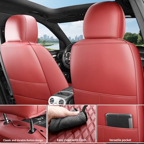 Burgundy Leather Seat Covers for SUV Full Set,Contoured Universal Precision Fit Heavy-Duty Nappa Leather Automotive Seat Covers for Cars,Style1 Wine Red - color: Red Full Coverage