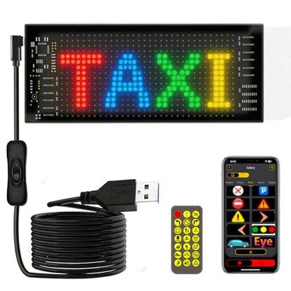 LED Sign for Car Taxi, 7''x3'' Flexible LED Matrix Panel USB 5V Bluetooth APP Control DIY Programmable Scrolling Display, Custom Neon Sign for Windshield Motor Party Festival Bar Store Business Advertising