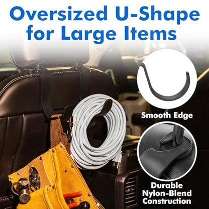 XL Hard Hat Holder for Truck, Heavy-Duty Headrest Hooks, Seat Back Organizer for Hard Hats, Bags & Gear, Universal Truck & Car Headrest Organizer, 2-Pack