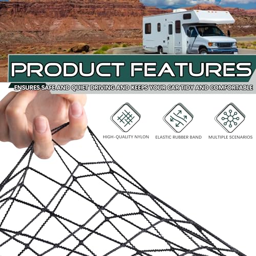JINGKE 2 Pcs Small Cargo Net Pocket Elastic Mesh Netting Car Mesh Pouch with Screws and Hooks for Trunk RV Boats Home Cargo Storage (25.6'' x 9.8'') - size: 25.6'' x 9.8''