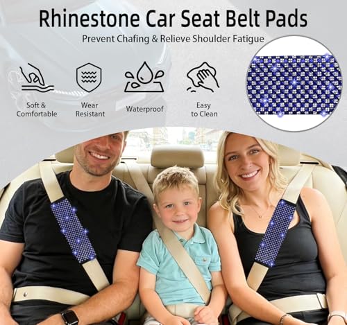 NBTEPEM 2 Pack Bling Car Seat Belt Covers, Diamond Seatbelt Shoulder Protection, Rhinestones Seat Belt Strap Cover Shoulder Pad, Universal Bling Car Interior Accessories Fit for Car/Truck/SUV(Blue) - color: Blue