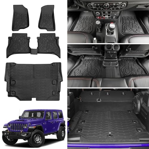 Cargo Mat with Floor Liner Compatible with 2021-2025 Jeep Wrangler JL Unlimited 4XE 4 Door, Cargo Liner TPE Floor Mat for 2024 Jeep Wrangler JL/JLU Accessories(Cargo Mat+Floor Mat) - color: Cargo Mat+Floor Mat, size: For 21-25 JLU 4XE