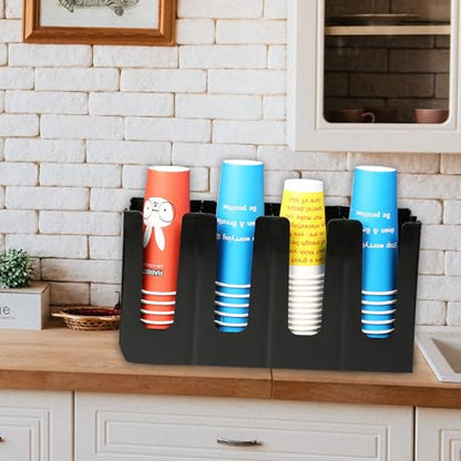 Tirifer 2 Pack Disposable Paper Cup Dispenser, Adjustable Coffee Cup and Lid Holder with 4 Compartments, Cup Storage & Lid Organizer for Countertop Coffee Station Bar Restaurant Breakroom, Black