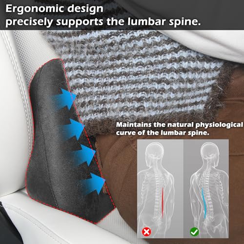 Lumbar Support Pillow for Car, Ergonomic Memory Foam Back Cushion for Driving, Seat Office Chair, Gaming Chair, Lower Back Support for Back Pain Relief, Black, 2 Pack - color: Black, size: Lumbar 2P