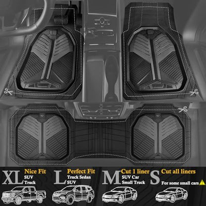 CAR PASS Heavy Duty Rubber Car Mats, Deep-Dish Car Floor Mats All Weather, Universal Two-Tone Trim-to-Fit for SUVs Trucks Sedans, Waterproof Anti-Slip, 3 Pieces V12 Black and Charcoal - color: Black and Charcoal