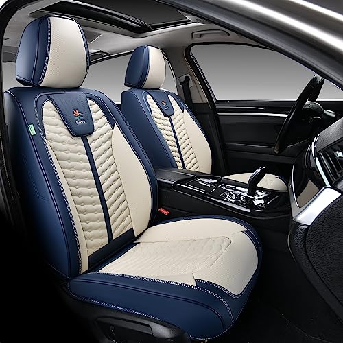 FLORICH Front Seat Covers, Leather Seat Covers, Universal Car Seat Covers 2PCS, Waterproof Car Seat Protector, Driver Seat Cover Accessories for Trucks SUV Sedans-Blue&White - color: Blue&White, size: FrontPair