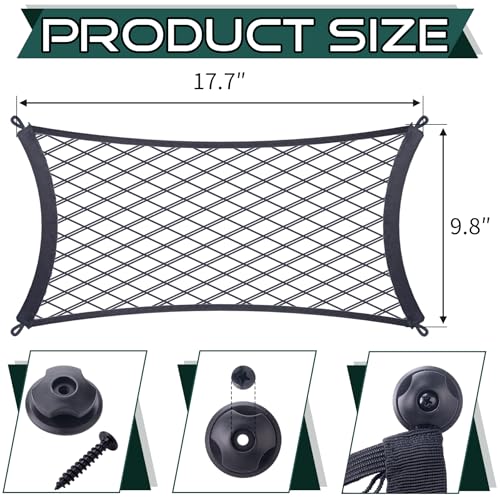 JINGKE 2 Pcs Small Cargo Net Pocket Elastic Mesh Netting Car Mesh Pouch with Screws and Hooks for Trunk RV Boats Home Cargo Storage (17.7'' x 9.8'') - size: 17.7'' x 9.8''